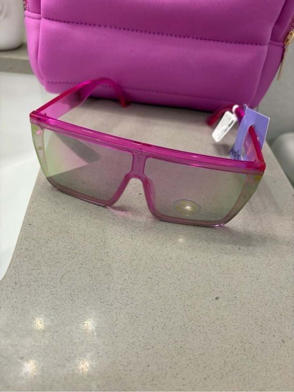 Claire's Pink Shield Sunglasses with Iridescent Lenses
